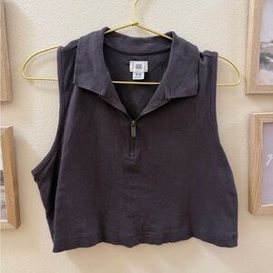 BDG Black Cropped Zip Polo Tank Top
